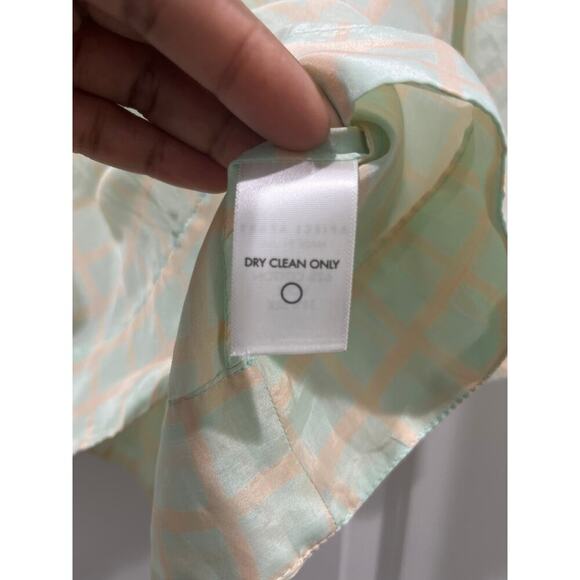 Apiece Apart Roberta Crop Top Short Sleeve Mint Green Grid Blouse Sz 4 - Picture 5 of 8